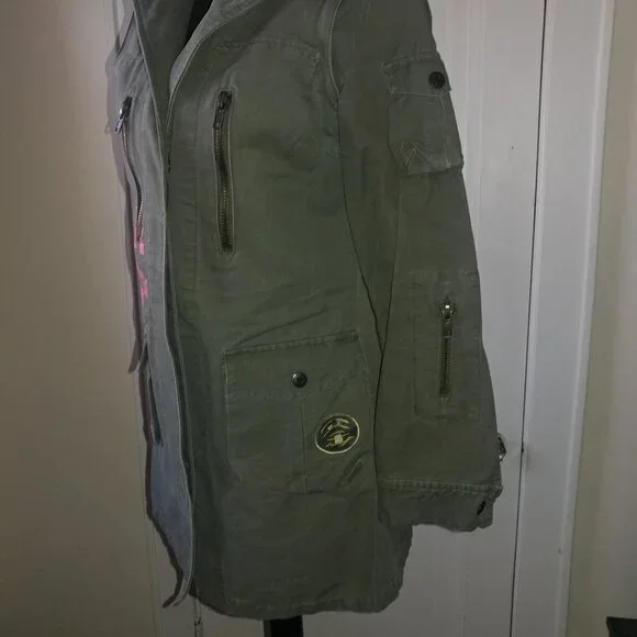 BB Dakota Vintage Olive Green Long Twill Utility Jacket - Size Small - Picture 5 of 15